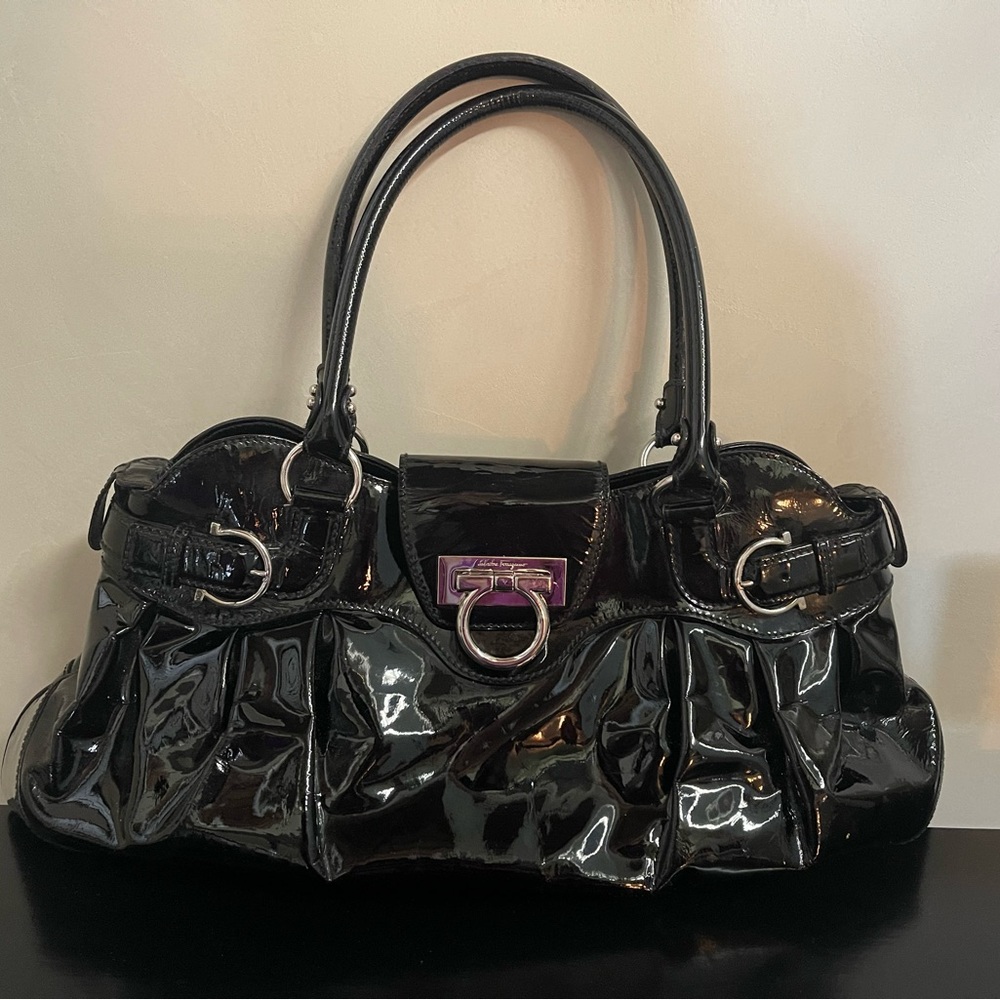 Salvatore Ferragamo black patent leather purse